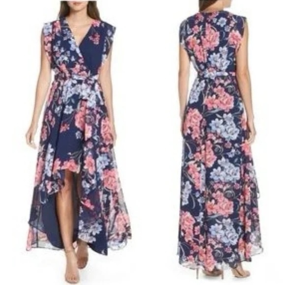 ELIZA J Obi Floral Print High/Low Dress Navy Floral 45360 - Picture 1 of 16